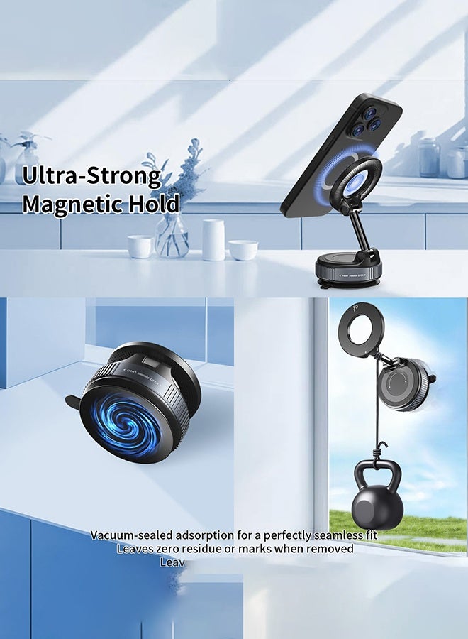 عربست حامل هاتف مغناطيسي للسيارة، حامل هاتف يدور 360 درجة، حامل هاتف صغير للسيارة مع كوب شفط مفرغ، حامل قابل للطي مع حلقة مغناطيسية للمرآة/الدش/السطح الأملس، لجميع الهواتف الذكية - Image 3