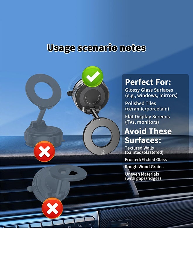 عربست حامل هاتف مغناطيسي للسيارة، حامل هاتف يدور 360 درجة، حامل هاتف صغير للسيارة مع كوب شفط مفرغ، حامل قابل للطي مع حلقة مغناطيسية للمرآة/الدش/السطح الأملس، لجميع الهواتف الذكية - Image 4
