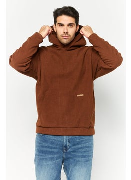 Men Hooded Long Sleeves Brand Logo Sweatshirt, Brown