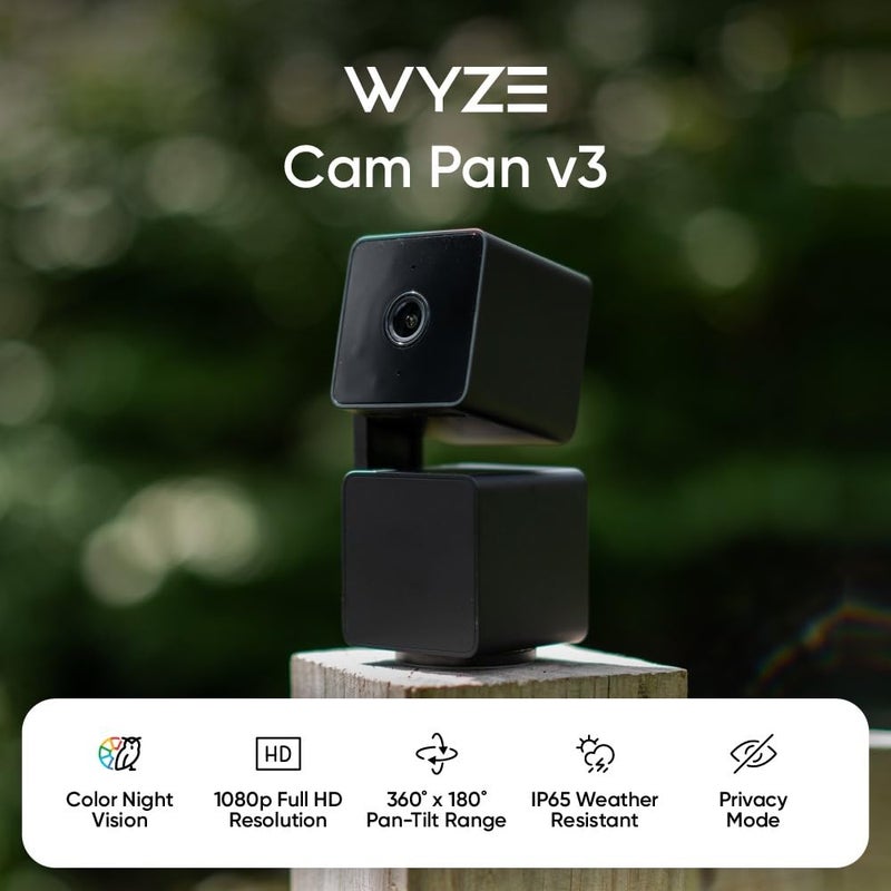 WYZE Cam Pan v3 Indoor/Outdoor IP65 1080P 360Â° Pan/Tilt/Zoom WiFi Smart Home Security Camera, Motion Tracking for Baby/Pet, Color Night Vision, Works with Alexa&Google Assistant, Free Expert Setup
