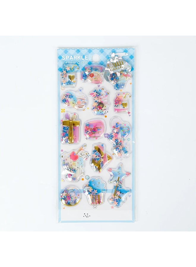 3D Cartoon Stereo Shaking Water Sticker Water-filled Shaking Sequin Sticker Hand Account Decorative Sticker Flocking Bubble Sticker 