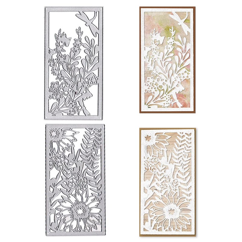 Hying 2PCS Spring Frame Flower Dies for Card Making Leaves Dragonfly Sunflower Background Cutting Die for Scrapbooking Paper Crafting Decor DIY Photo Album Metal Spring Die Cuts for Card Making