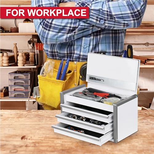 PIT P.I.T. Mini White Tool Box, Portable 3 Drawer Steel Stackable Tool Box with Magnetic Tab Locking, White Micro Top Chest with Liner for Tools Storage and Organizers, Home DIY - Image 5