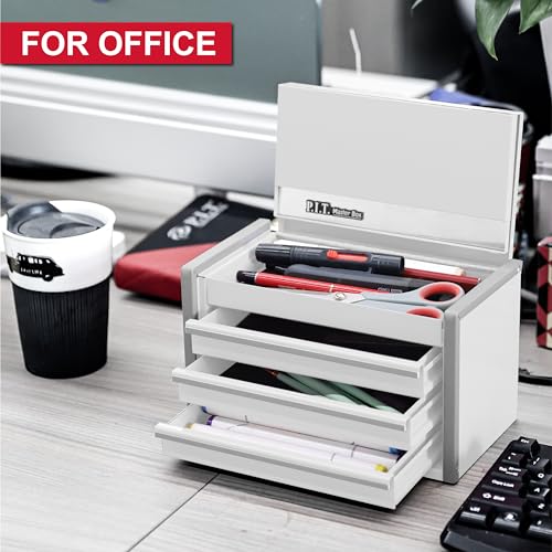 PIT P.I.T. Mini White Tool Box, Portable 3 Drawer Steel Stackable Tool Box with Magnetic Tab Locking, White Micro Top Chest with Liner for Tools Storage and Organizers, Home DIY - Image 3