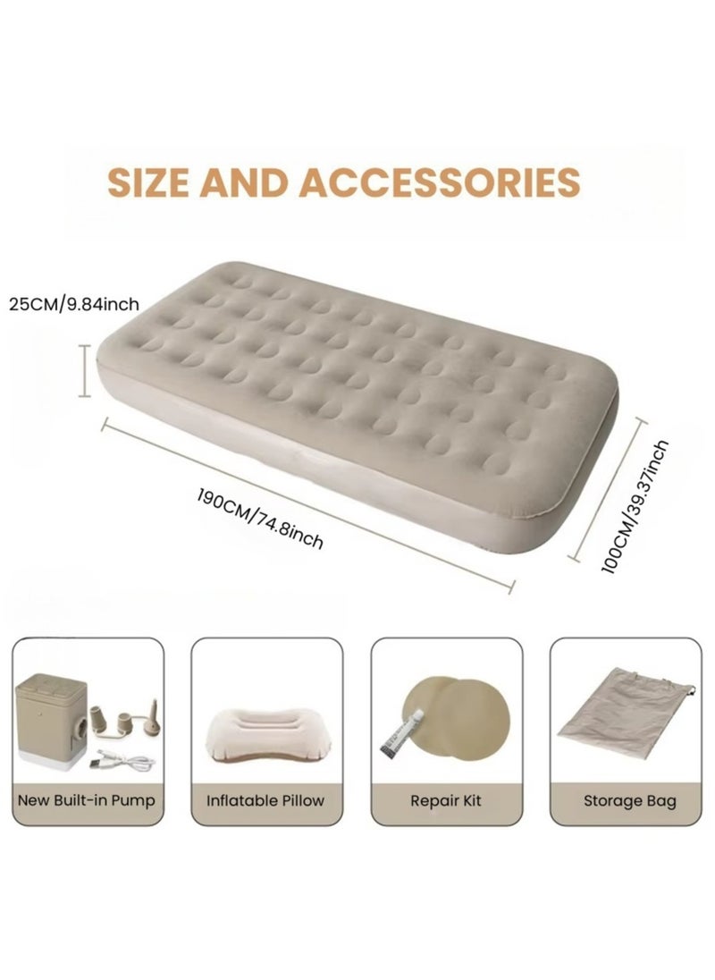 Perfin - Self-Inflating Single Air Mattress | 2-Min Quick Inflation/Deflation Built-in Pump | Portable Camping Bed with Inflatable Pillow, Repair Kit & Storage Bag | for Home, Travel, Guests | 330lbs Capacity - Image 1