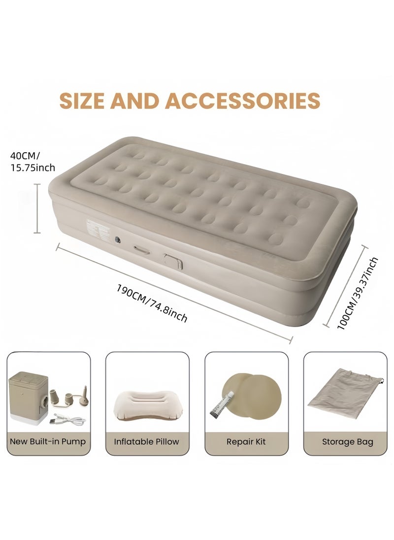 Perfin - Self-Inflating Single Air Mattress | 2-Min Quick Inflation/Deflation Built-in Pump | Portable Camping Bed with Inflatable Pillow, Repair Kit & Storage Bag | for Home, Travel, Guests | 330lbs Capacity - Image 1