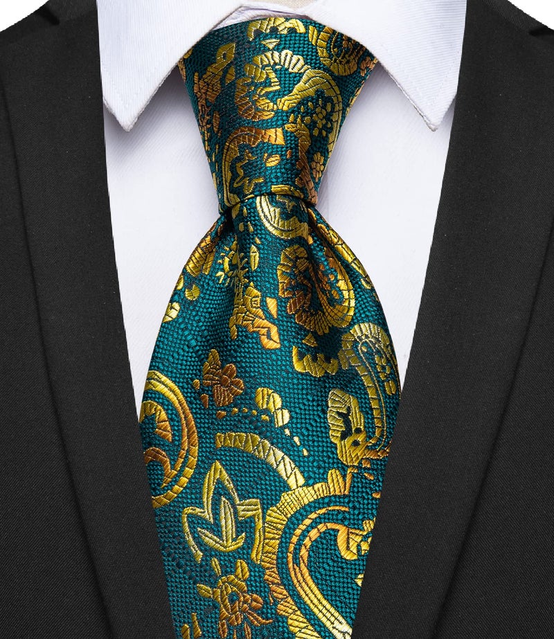 YourTies Green Gold Christmas Tie for Men Silk Paisley Men's Necktie Woven Jacquard Formal Business Party Wedding Designer - Image 4