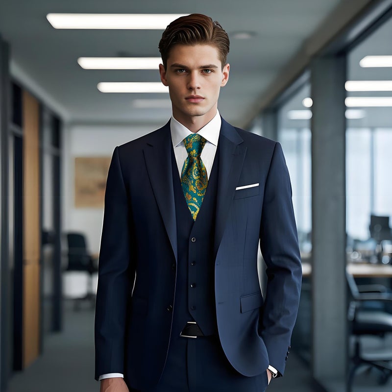 YourTies Green Gold Christmas Tie for Men Silk Paisley Men's Necktie Woven Jacquard Formal Business Party Wedding Designer - Image 3