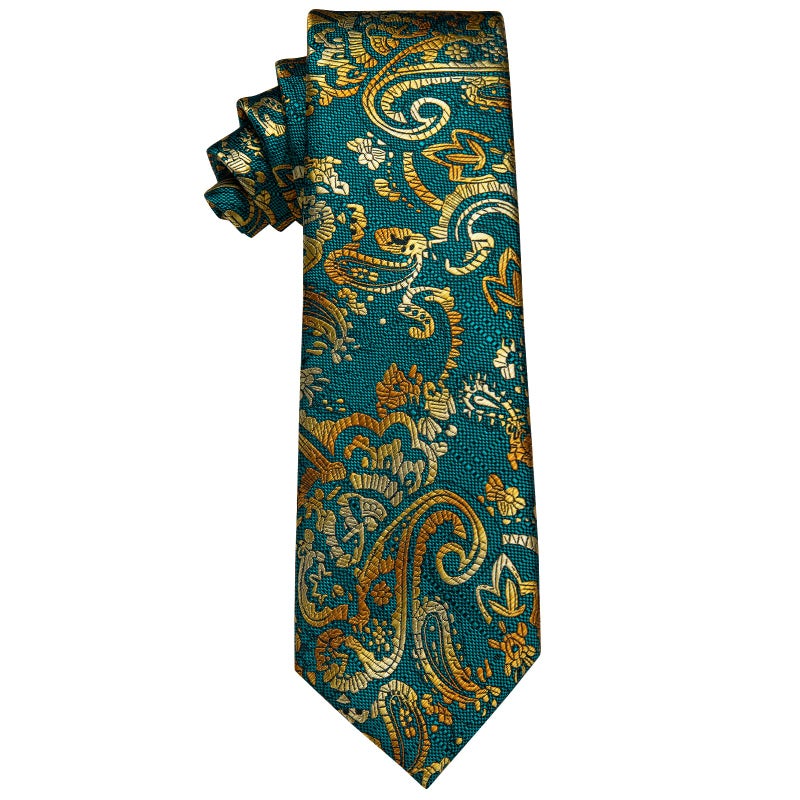 YourTies Green Gold Christmas Tie for Men Silk Paisley Men's Necktie Woven Jacquard Formal Business Party Wedding Designer - Image 5
