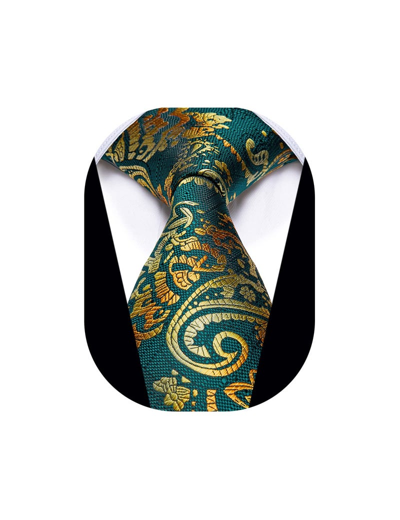 YourTies Green Gold Christmas Tie for Men Silk Paisley Men's Necktie Woven Jacquard Formal Business Party Wedding Designer - Image 1
