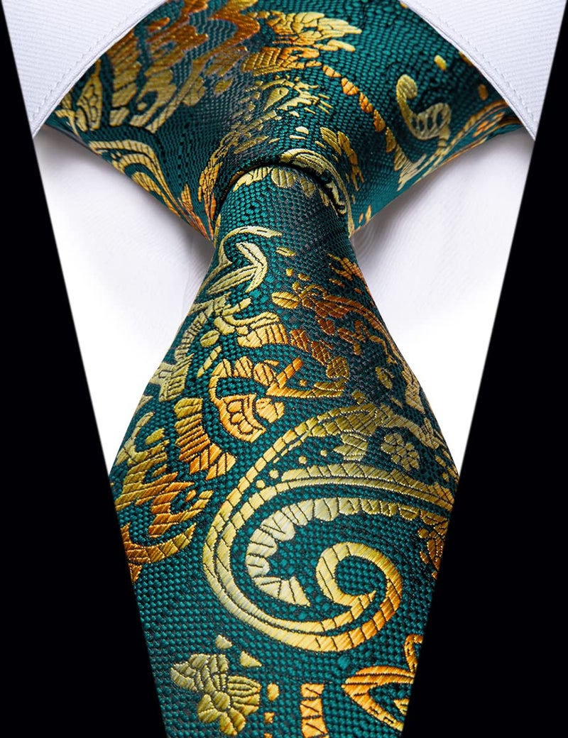 YourTies Green Gold Christmas Tie for Men Silk Paisley Men's Necktie Woven Jacquard Formal Business Party Wedding Designer - Image 2