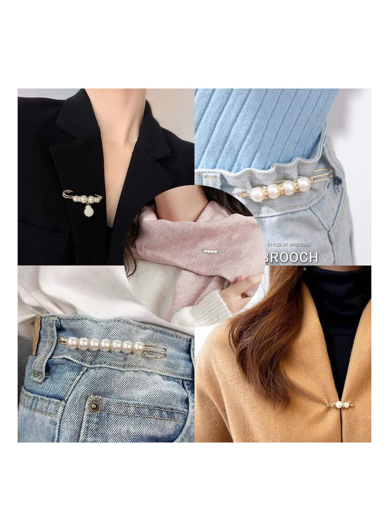 5 Pcs KASTWAVE Pearl Brooch Pins for Women, Fashionable Double Gold Brooches for Crafts, Sweater Shawl Clips, and Waist Pants Extenders (White) - Perfect Safety Pins for Any Outfit. - Image 2