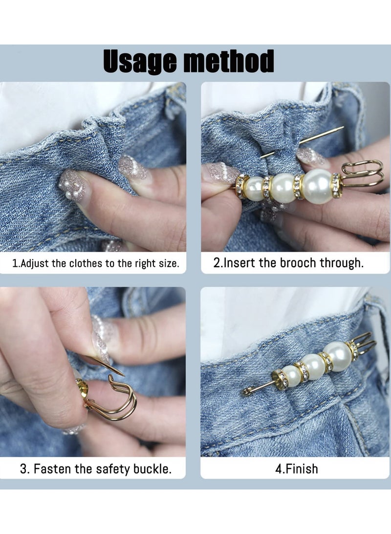 5 Pcs KASTWAVE Pearl Brooch Pins for Women, Fashionable Double Gold Brooches for Crafts, Sweater Shawl Clips, and Waist Pants Extenders (White) - Perfect Safety Pins for Any Outfit. - Image 4