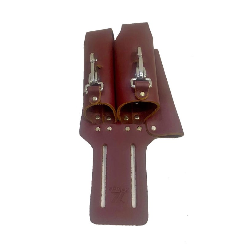 Zeluga Saddle Leather 3 Pocket Linesmen and Electricians Tool Holder (Cherry) - Image 3