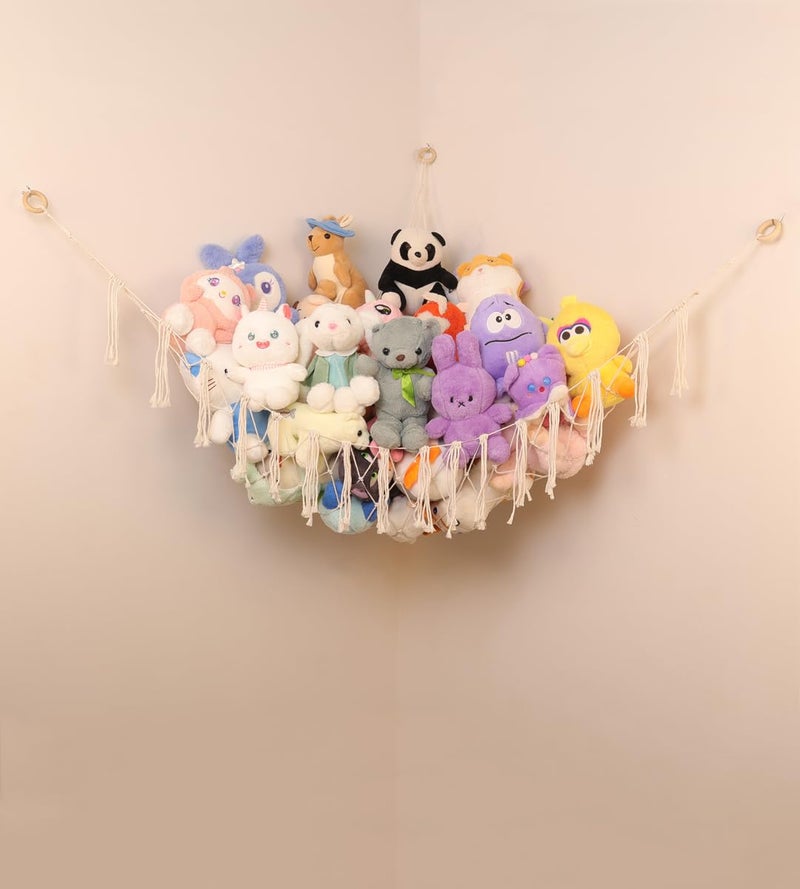 badigo Stuffed Animal Storage Hammock or Net, Large Toy Hammock Net, Macrame Handmade Corner Hanging Plushie Net, Cute Boho Toy Organizer for Nursery, Playroom, Bedroom and Kids Room Decoration - Image 1