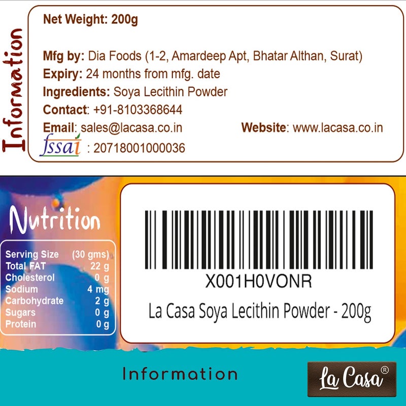 La Casa Natural Soya Lecithin Powder Food Grade VEGAN Emulsifier Thickener Volume Enhancer for Bakery Products Chocolates 200g - Image 4