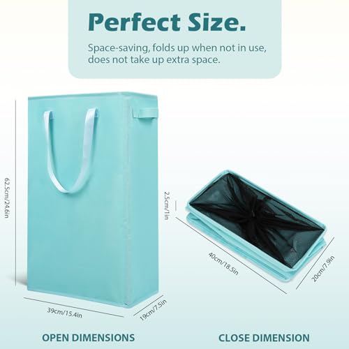 Odonata Slim Laundry Hamper Handles Collapsible Laundry Basket Thin Dirty Clothes Basket Narrow Laundry Bag Foldable Dirty Hamper 45L (Baby Blue) - Image 2