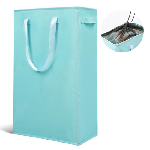 Odonata Slim Laundry Hamper Handles Collapsible Laundry Basket Thin Dirty Clothes Basket Narrow Laundry Bag Foldable Dirty Hamper 45L (Baby Blue) - Image 1