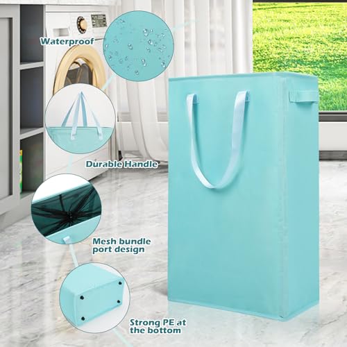 Odonata Slim Laundry Hamper Handles Collapsible Laundry Basket Thin Dirty Clothes Basket Narrow Laundry Bag Foldable Dirty Hamper 45L (Baby Blue) - Image 5