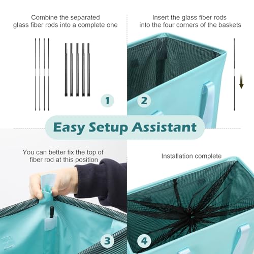 Odonata Slim Laundry Hamper Handles Collapsible Laundry Basket Thin Dirty Clothes Basket Narrow Laundry Bag Foldable Dirty Hamper 45L (Baby Blue) - Image 3