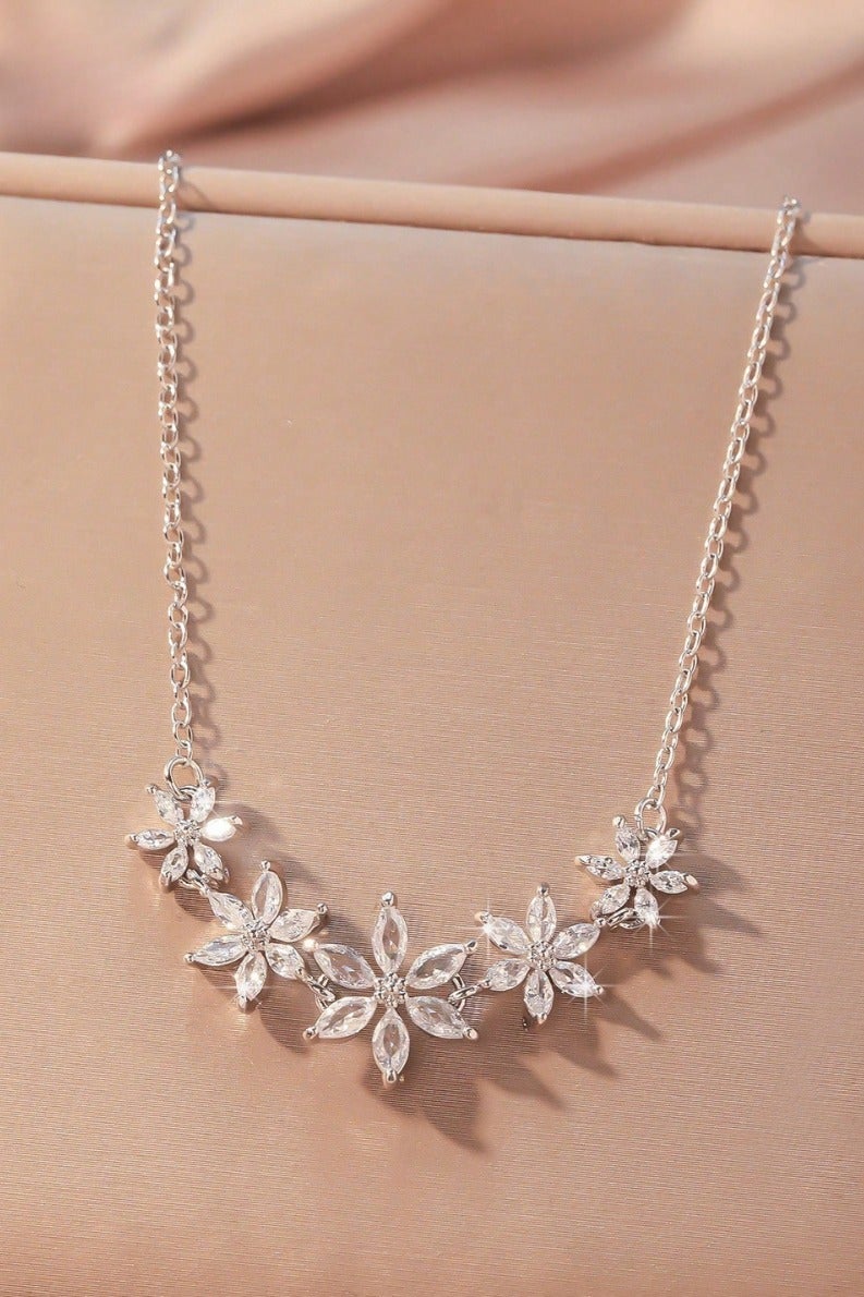 Elegant Women Crystal Floral Necklace – Silver-Tone Chain with Sparkling Details for Women  - Image 1