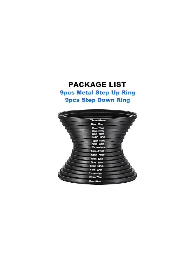 9pcs Step Up Ring, 9pcs Step Down Ring, Camera Lens Filter Adapter Ring Aluminum Filter Ring Adapter Set for Camera Lens Hood - Image 3