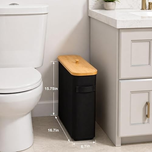 MinBoo Premium Waterproof Toilet Paper Storage Box with Bamboo Lid - Fits 9 Mega Rolls, 900D Heavy-Duty Fabric Bathroom Organizer Bin with Elevated Base & Handles for Narrow Spaces (17.3"x 6.9"x 15.5") - Image 3