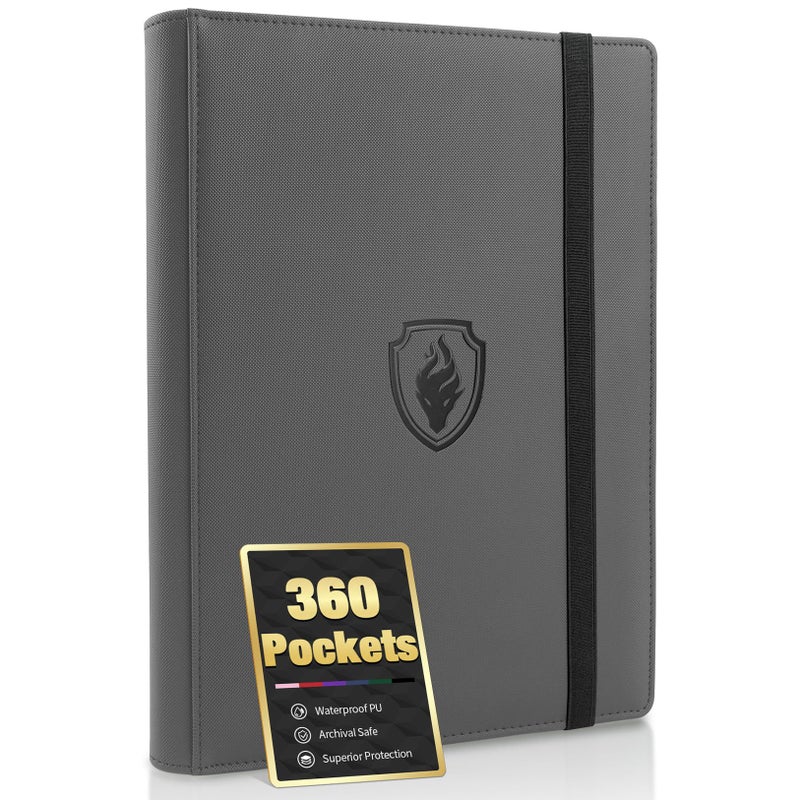 Fabmaker Premium 9 Pocket Card Binder for 360 Cards Fabmaker PU Cover Trading Card Binder Sturdy Card Collection Album Sleek Card Holder Folders for Game Cards Sports Cards Grey - Image 2