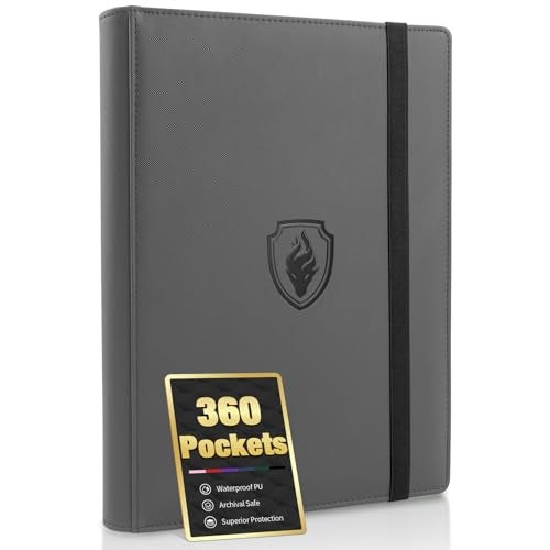 Fabmaker Premium 9 Pocket Card Binder for 360 Cards Fabmaker PU Cover Trading Card Binder Sturdy Card Collection Album Sleek Card Holder Folders for Game Cards Sports Cards Grey - Image 1