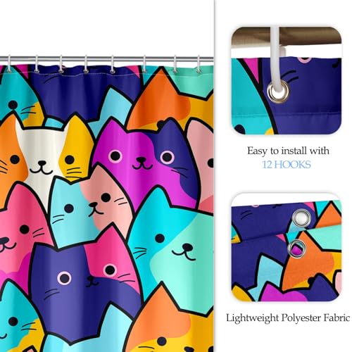 Jiospet 4PCS Cat Shower Curtain Set - Funny Cat Design, 70x70 Inch Bathroom Curtain Sets with Rugs Bath Mat,U Shape,Toilet Lid Cover Mat and 12 Hooks, Stylish Bath Decor - Image 5