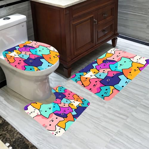 Jiospet 4PCS Cat Shower Curtain Set - Funny Cat Design, 70x70 Inch Bathroom Curtain Sets with Rugs Bath Mat,U Shape,Toilet Lid Cover Mat and 12 Hooks, Stylish Bath Decor - Image 3