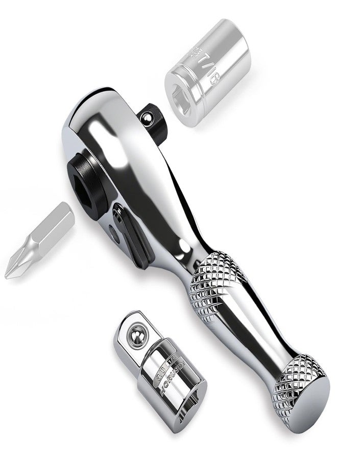 HORUSDY 1/4-Inch Stubby Ratchet Wrench Set, Chrome Alloy 90-Tooth Reversible 1/4" Drive Handle with Magnetic Bit Driver & 1/4" to 3/8" Adapter, Compact Socket Wrench for Tight Spaces, Auto, DIY - Image 1