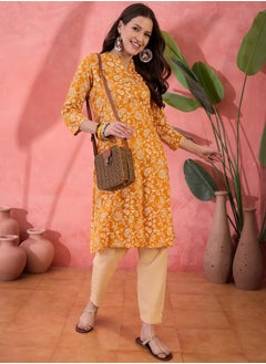 sanskrutihomes Mustard Pure Cotton Printed Floral Kurta for Women by Styli  - Image 4