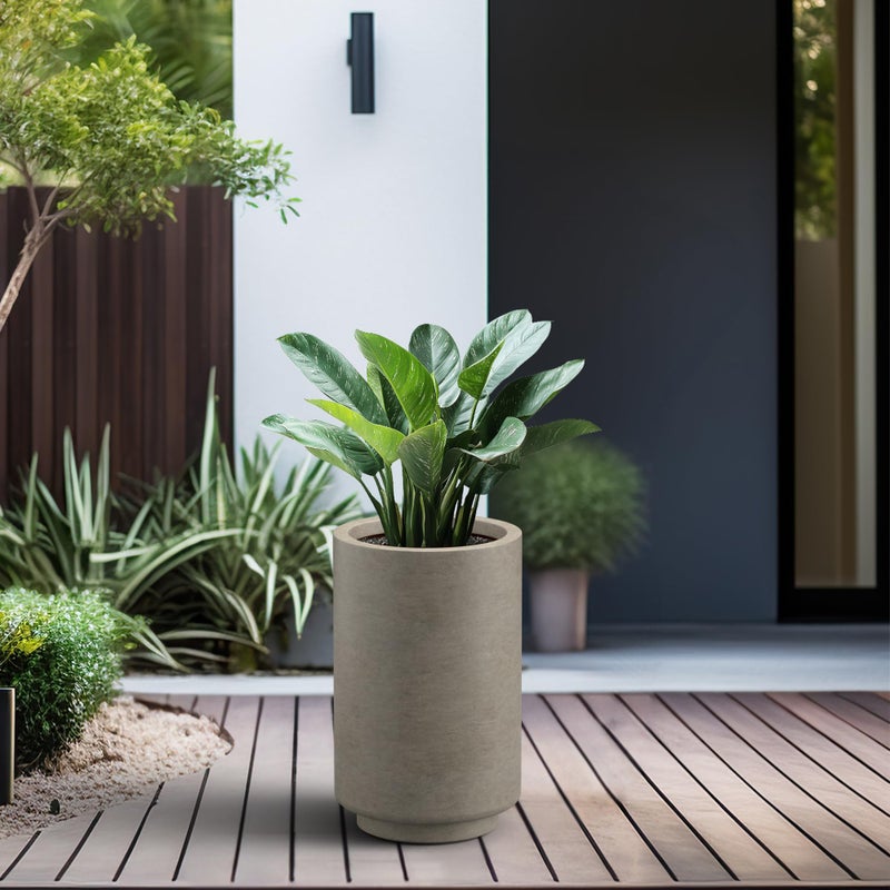 Kante 15.7 Inch Tall Concrete Planter, Round Pedestal Design Garden Pot for Indoor Outdoor Plants, Modern Garden Pot with Drainage Hole, Weathered Concrete Finish with Painted Interior - Image 3