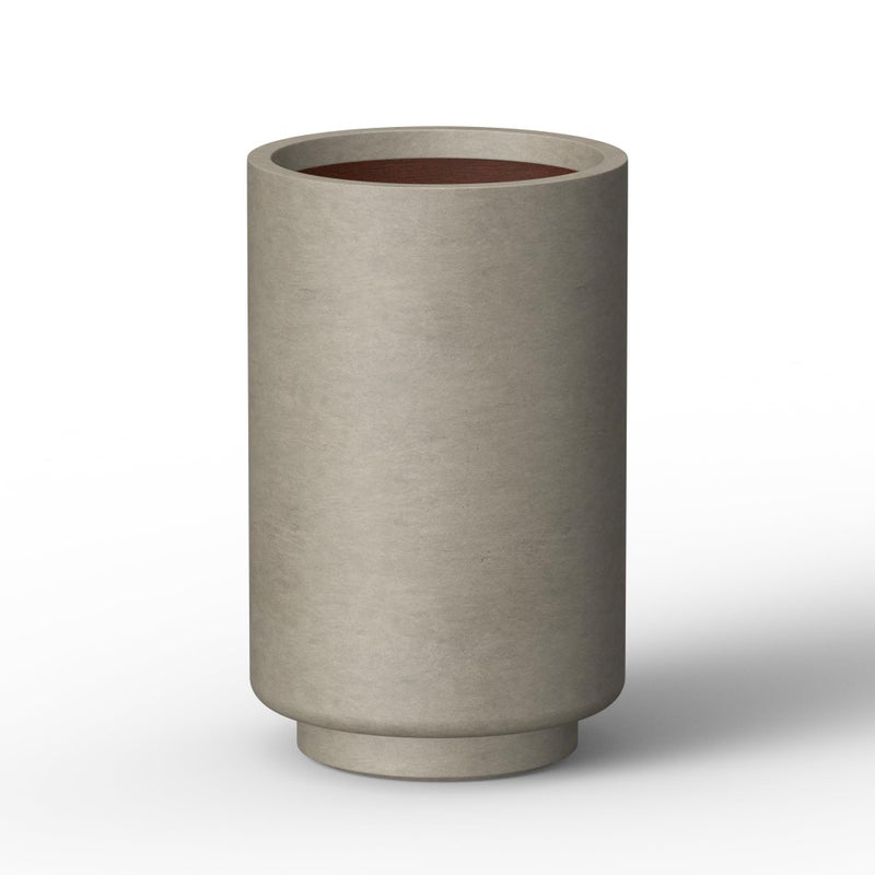 Kante 15.7 Inch Tall Concrete Planter, Round Pedestal Design Garden Pot for Indoor Outdoor Plants, Modern Garden Pot with Drainage Hole, Weathered Concrete Finish with Painted Interior - Image 1
