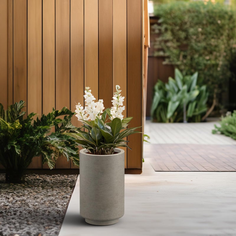 Kante 15.7 Inch Tall Concrete Planter, Round Pedestal Design Garden Pot for Indoor Outdoor Plants, Modern Garden Pot with Drainage Hole, Weathered Concrete Finish with Painted Interior - Image 4