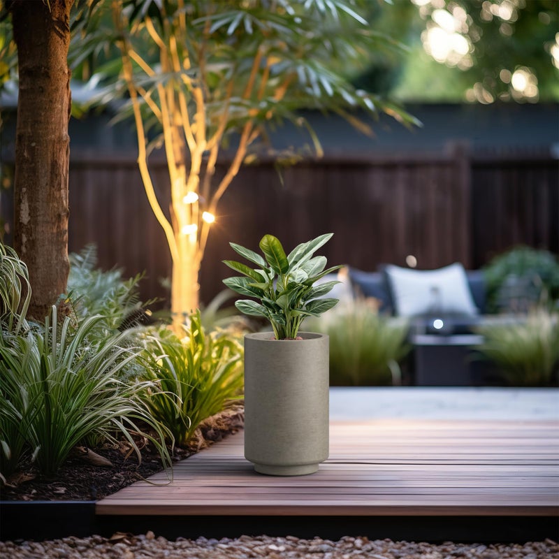 Kante 15.7 Inch Tall Concrete Planter, Round Pedestal Design Garden Pot for Indoor Outdoor Plants, Modern Garden Pot with Drainage Hole, Weathered Concrete Finish with Painted Interior - Image 5