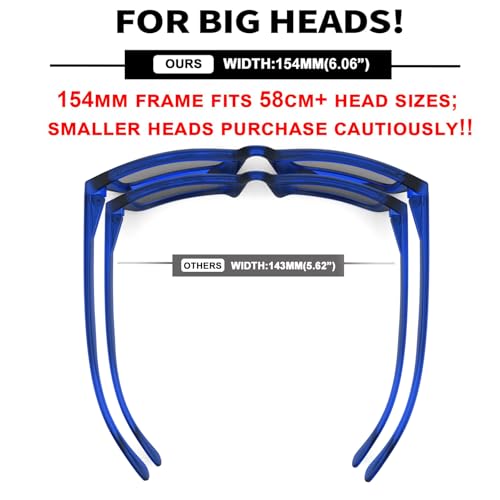 MAXJULI XXL Size Double Extra Large Z87 Sunglasses for Big Wide Heads Men TR90 Ultralight UV400 Protection Glasses 8228 (Translucent Blue Frame/Grey-Blue Lens) - Image 2