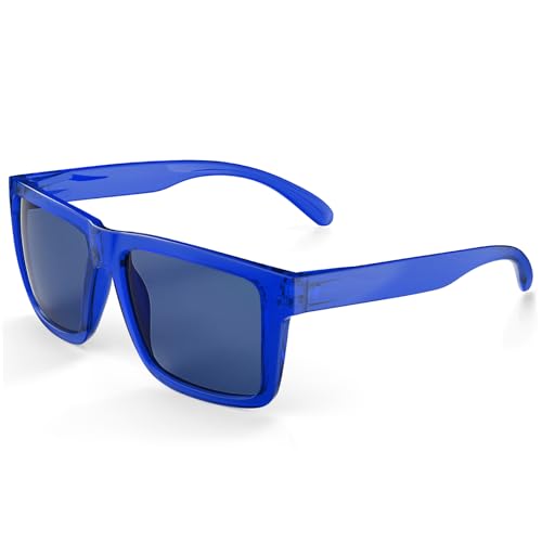 MAXJULI XXL Size Double Extra Large Z87 Sunglasses for Big Wide Heads Men TR90 Ultralight UV400 Protection Glasses 8228 (Translucent Blue Frame/Grey-Blue Lens) - Image 1