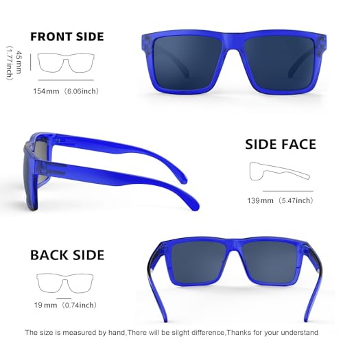 MAXJULI XXL Size Double Extra Large Z87 Sunglasses for Big Wide Heads Men TR90 Ultralight UV400 Protection Glasses 8228 (Translucent Blue Frame/Grey-Blue Lens) - Image 5