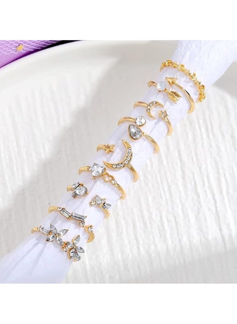Huitich 9 Pcs Gold Crystal Moon & Arrow Ring Set Elegant Stackable Rings  - Image 2