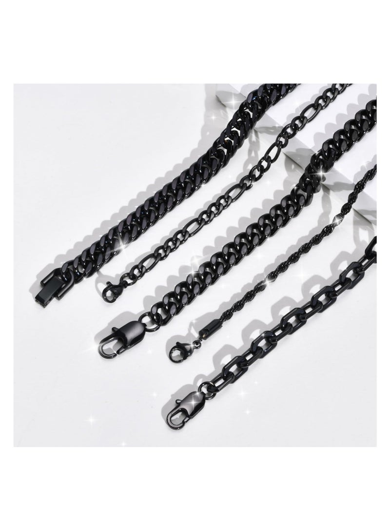 Excefore Chain Bracelet for Men Women, 5 Pcs Cuban Link Bracelet Necklace, Sturdy Stainless Steel Curb Width Cuban Link Chain Bracelet Set, for Men Women (L: 21 CM) - Image 4