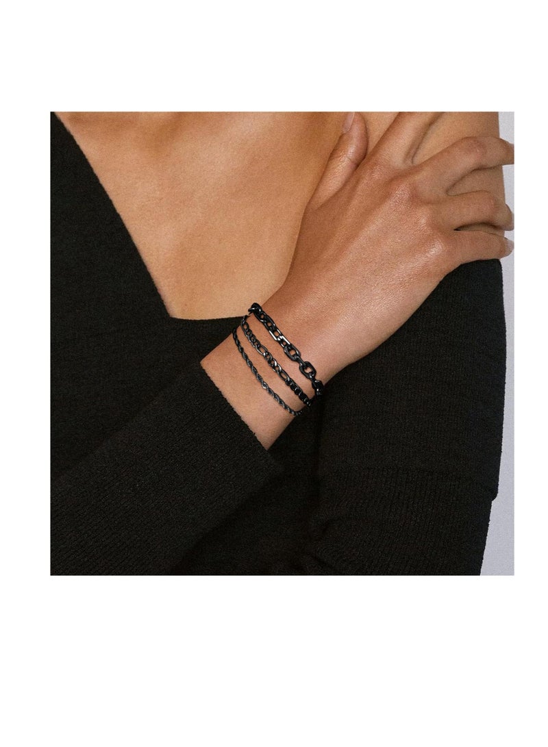 Excefore Chain Bracelet for Men Women, 5 Pcs Cuban Link Bracelet Necklace, Sturdy Stainless Steel Curb Width Cuban Link Chain Bracelet Set, for Men Women (L: 21 CM) - Image 3