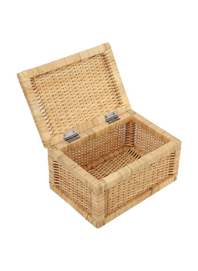 AKWAY wicker water hyacinth kauna grass bamboo cane Storage Basket with Lids Rectangular Handwoven Wicker Organizer Baskets Desktop Storage Box Rattan Container Desk Basket Bins(13"L x 9"W x 6"H) - Image 4