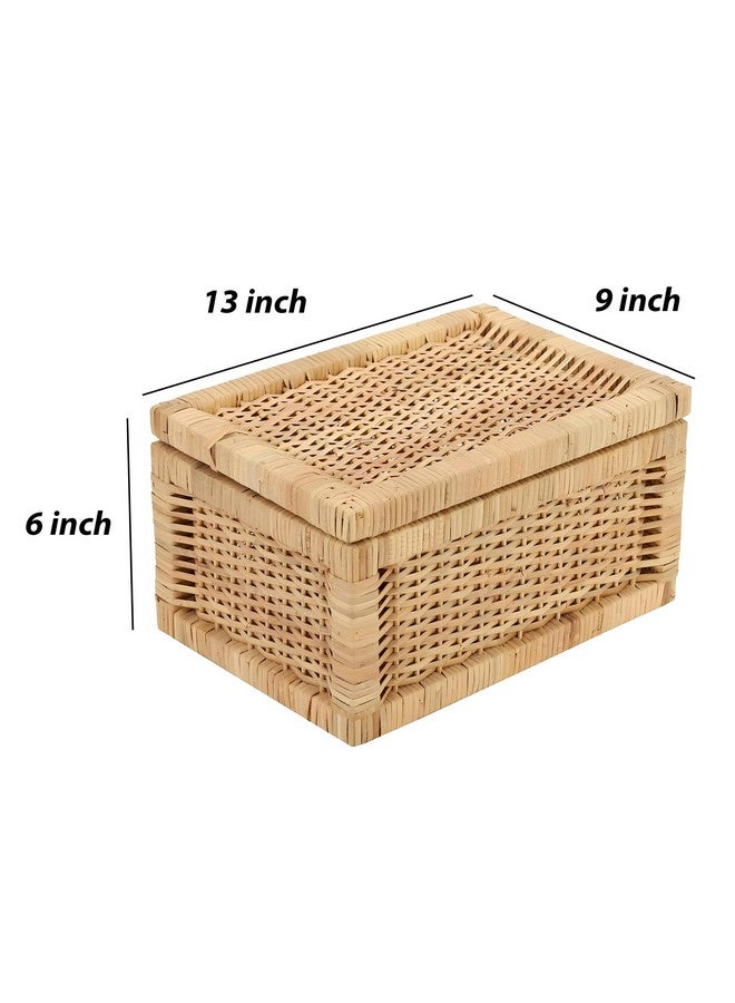 AKWAY wicker water hyacinth kauna grass bamboo cane Storage Basket with Lids Rectangular Handwoven Wicker Organizer Baskets Desktop Storage Box Rattan Container Desk Basket Bins(13"L x 9"W x 6"H) - Image 3