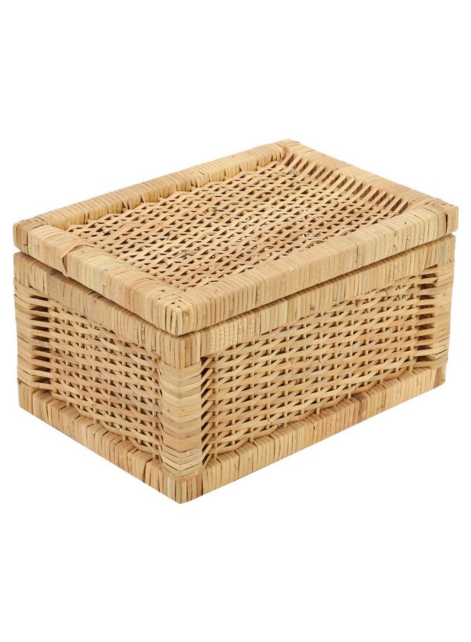 AKWAY wicker water hyacinth kauna grass bamboo cane Storage Basket with Lids Rectangular Handwoven Wicker Organizer Baskets Desktop Storage Box Rattan Container Desk Basket Bins(13"L x 9"W x 6"H) - Image 2