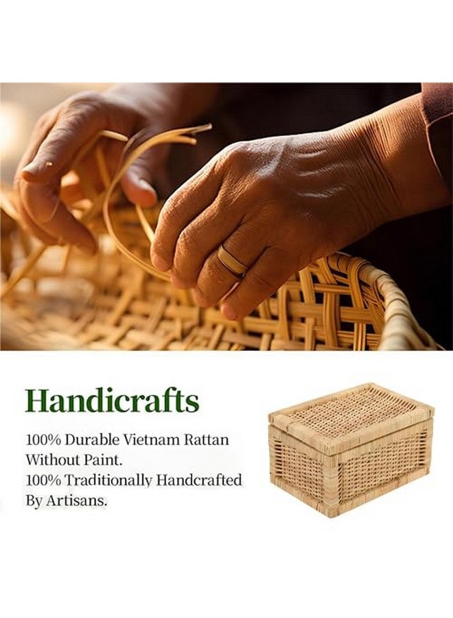 AKWAY wicker water hyacinth kauna grass bamboo cane Storage Basket with Lids Rectangular Handwoven Wicker Organizer Baskets Desktop Storage Box Rattan Container Desk Basket Bins(13"L x 9"W x 6"H) - Image 5