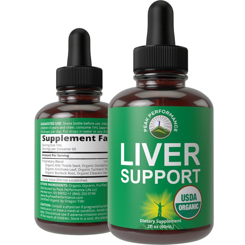 Peak Performance USDA Organic Liver Cleanse Detox Repair 6in1 Liquid Drops with Organic Milk Thistle Artichoke Extract and More Zero Sugar Liver Health Support Tincture Supplement Alternative To Capsules