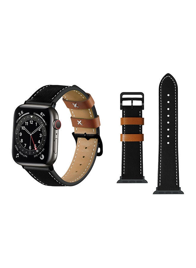 NIBEMINENT Genuine Leather Replacement Band For Apple Watch Series 6/SE/5/4/3/2/1 Black