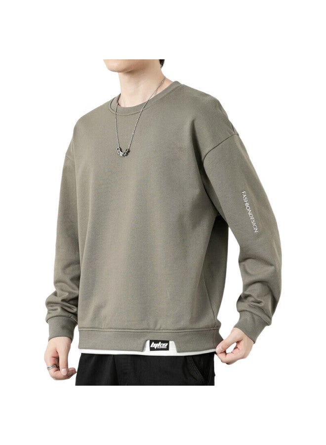 ROMON Sweatshirt For Men, Spring Long-Sleeve T-Shirt, Men'S Faux Two-Piece Undershirt, Plus-Size Top, Men'S Clothing, Camel Color, Xl - Image 2